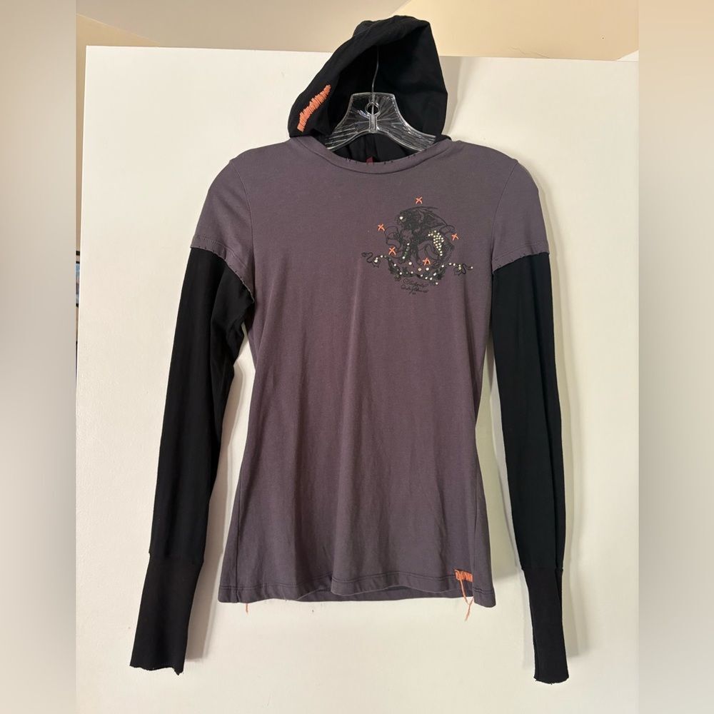 YAG Couture Vintage Mall Goth Hoodie Faux Layered Graphic Tee Juniors S XXS XS